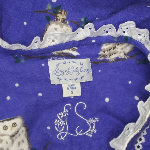 Lanz of Salzburg Harry Potter Style White Owl Patterned Purple Flannel Nightgown - Picture 9 of 12
